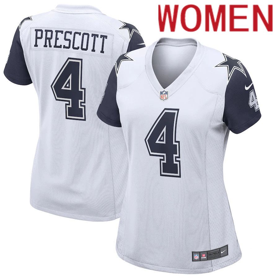 Women Dallas Cowboys #4 Dak Prescott Nike White Alternate Game NFL Jersey->women nfl jersey->Women Jersey